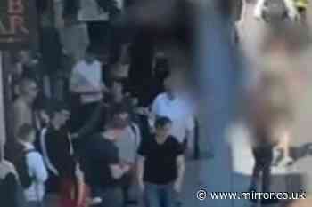 'Feral' street brawl captured on camera as men strip off shirts and hurl chairs