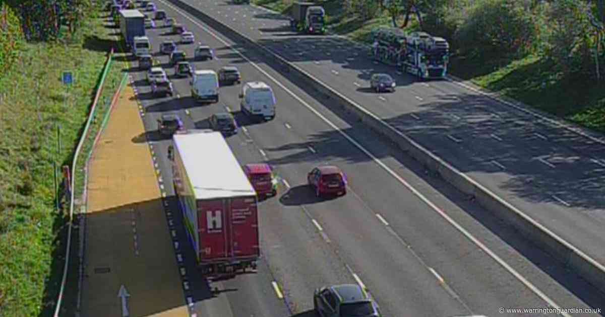 Long delays on the M62 in Warrington for morning commute
