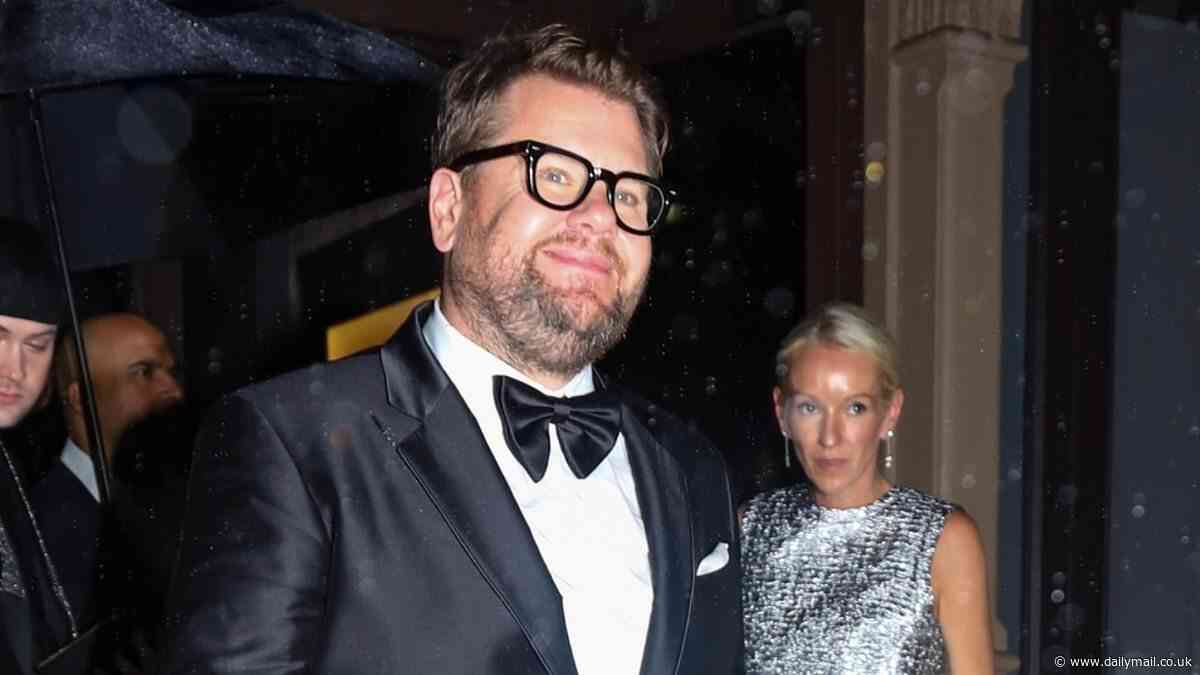 James Corden cuts a dapper figure in a black tuxedo as he joins glamorous wife Julia Carey at the Met Gala after-party