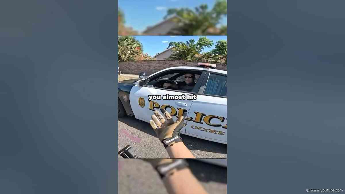 Cop almost sideswipes biker 😬via gabe2reel /IG