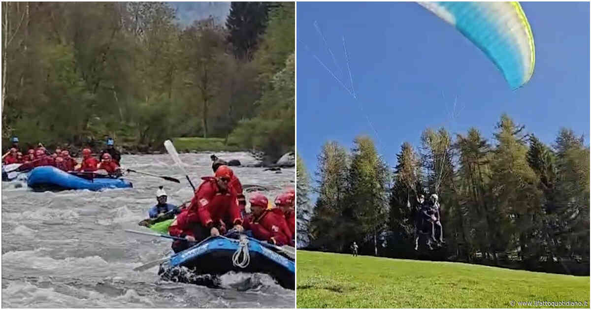 Il video di Meloni che fa rafting in Trentino con familiari e politici di FdI. E Lollobrigida vola in parapendio