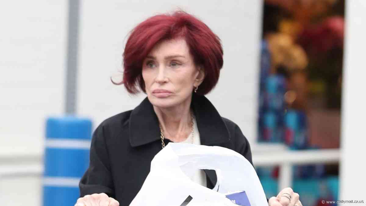 Sharon Osbourne, 72, looks sombre as she steps out for a spot of shopping in Bristol after cancelling her talk show tour due to a 'family issue'