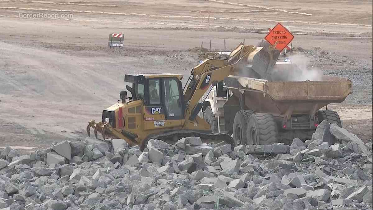 Unused '$10 million' highway to southern border crossing is DEMOLISHED amid Trump migrant crackdown