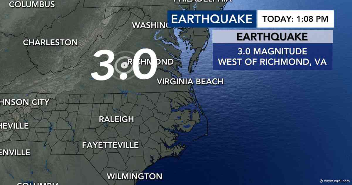 3.0-magnitude earthquake reported west of Richmond, Virginia