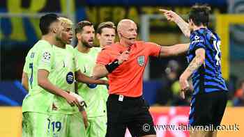 Shocking moment Barcelona's Inigo Martinez appears to SPIT on Inter Milan rival Francesco Acerbi during heated Champions League clash - and VAR cleared it