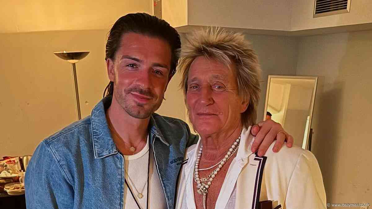 Starstruck Jack Grealish takes his parents Kevin and Karen to meet Rod Stewart backstage at his gig