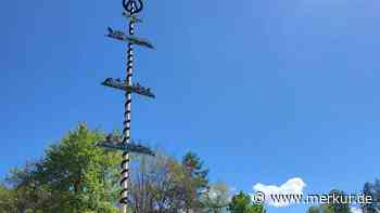Der 43 Meter hohe Maibaum in Sonthofen steht - trotz Rückschlag