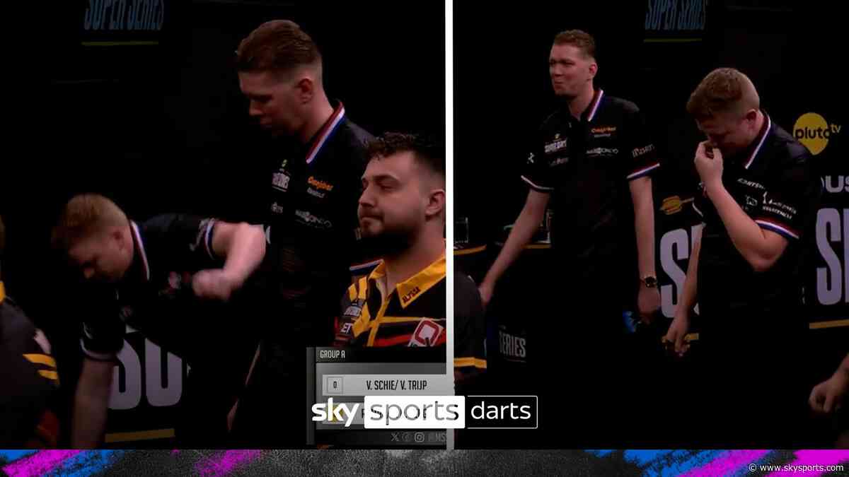 Danny van TRIP! Darts player falls off stage after pinning 137 checkout