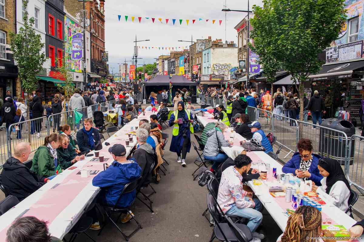 Crowds celebrate VE Day in newly pedestrianised high street