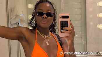 AJ Odudu sizzles as she flaunts her toned figure in a bikini and crop tops as she enjoys pilates and hiking on holiday in Ibiza