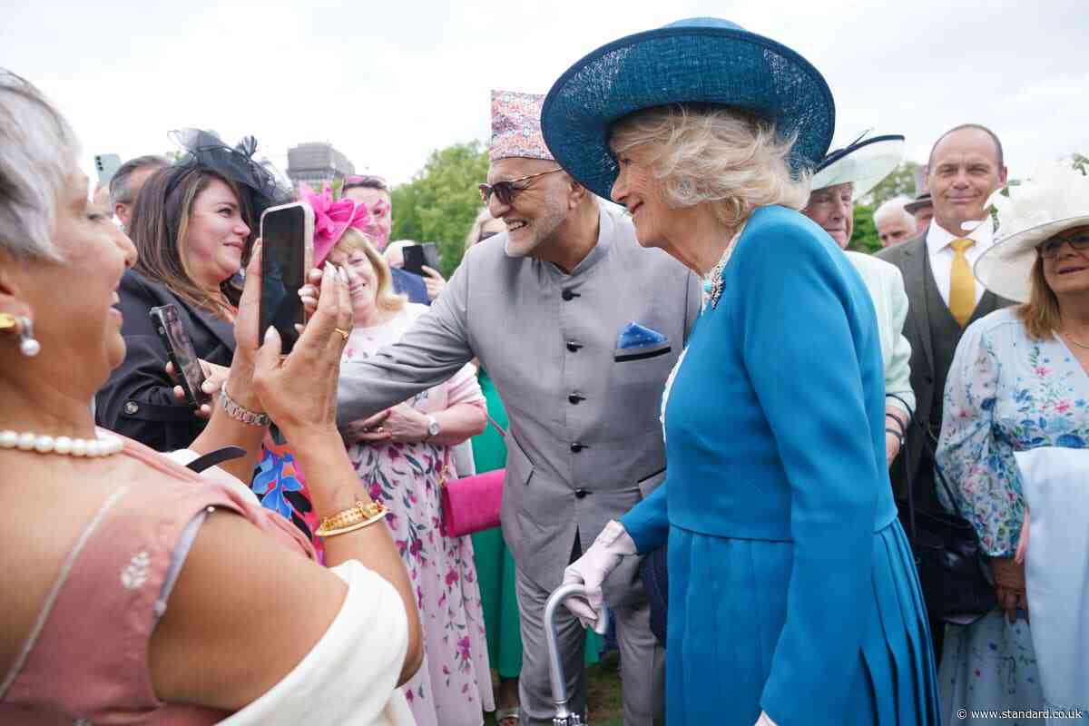 Camilla makes friends with ‘attention-seeking’ guide dog at palace garden party
