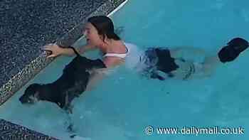Heart-stopping moment dog owner jumps into pool to save clumsy pooch TWICE: 'No survival instincts'