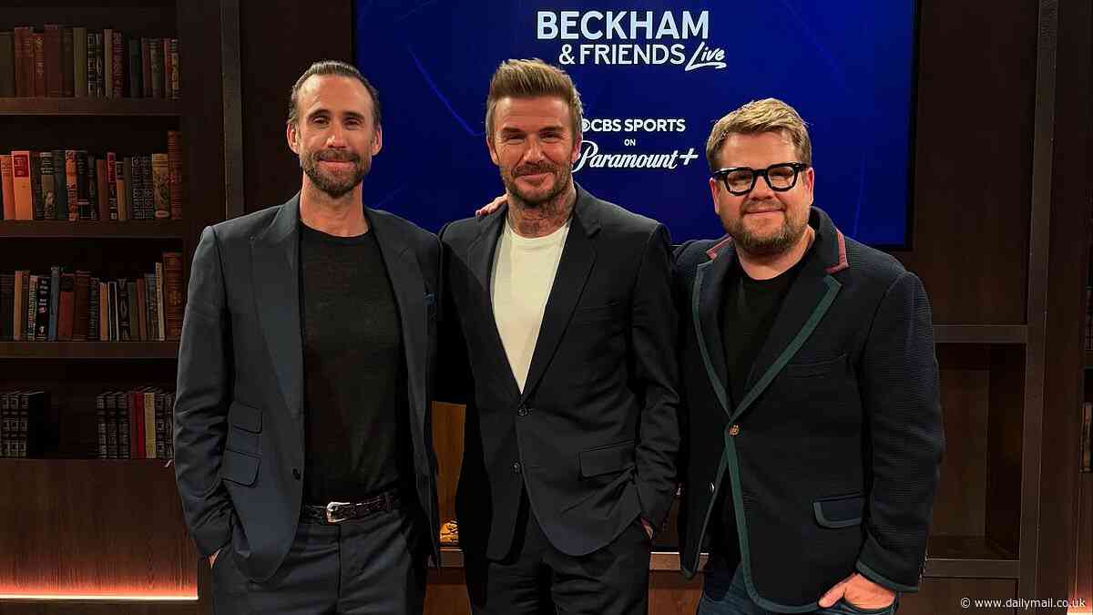 David Beckham is joined by James Corden on his new chat show following mystery over his pal's 'surprising' absence from his 50th birthday party