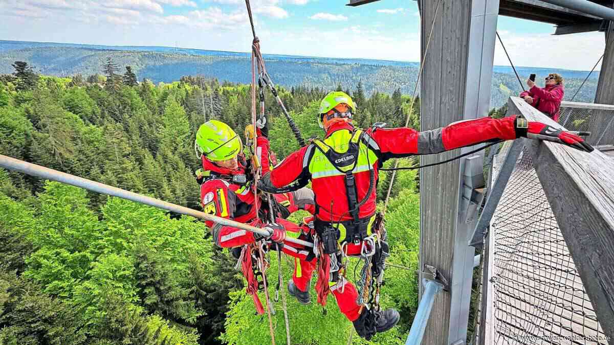 Spektakuläre Aktion in Bad Wildbad: Höhenretter trainieren auf dem Baumwipfelpfad