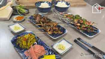 Yakitori met lente-ui en oesterzwamspiesjes met paksoi