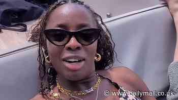 AJ Odudu flaunts her toned figure in a wild leopard print bikini as she enjoys boat trip and paddleboarding in Ibiza