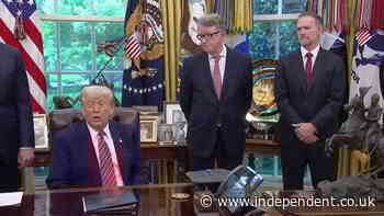 Donald Trump gushes over British ambassador’s ‘beautiful accent’ during trade deal announcement