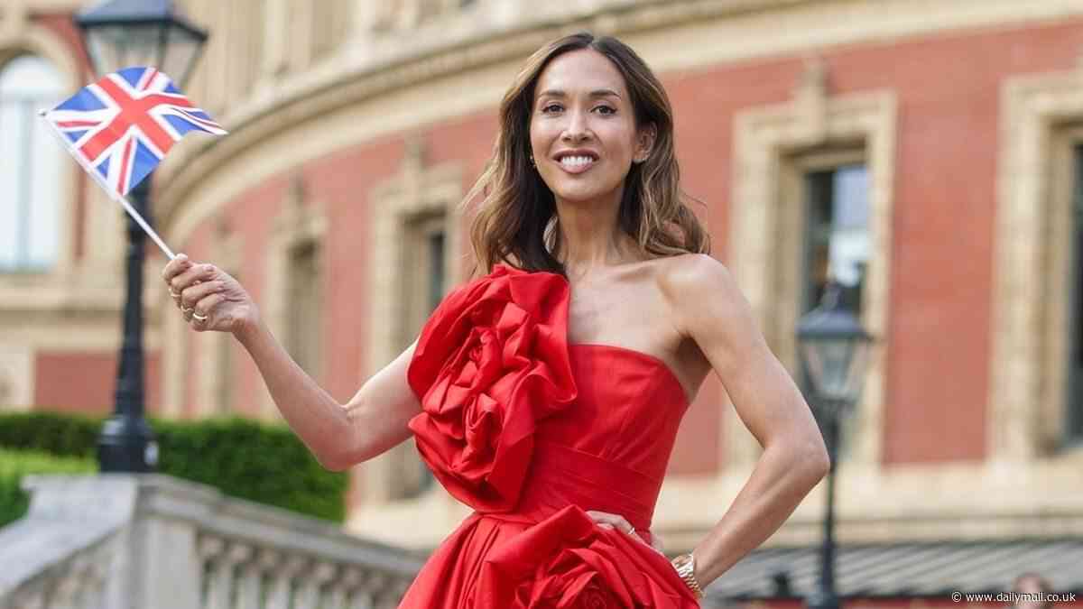 Myleene Klass exudes glamour in an elegant red gown as she joins dazzling Katherine Jenkins and Zoe Ball to celebrate the 80th anniversary of VE Day across London