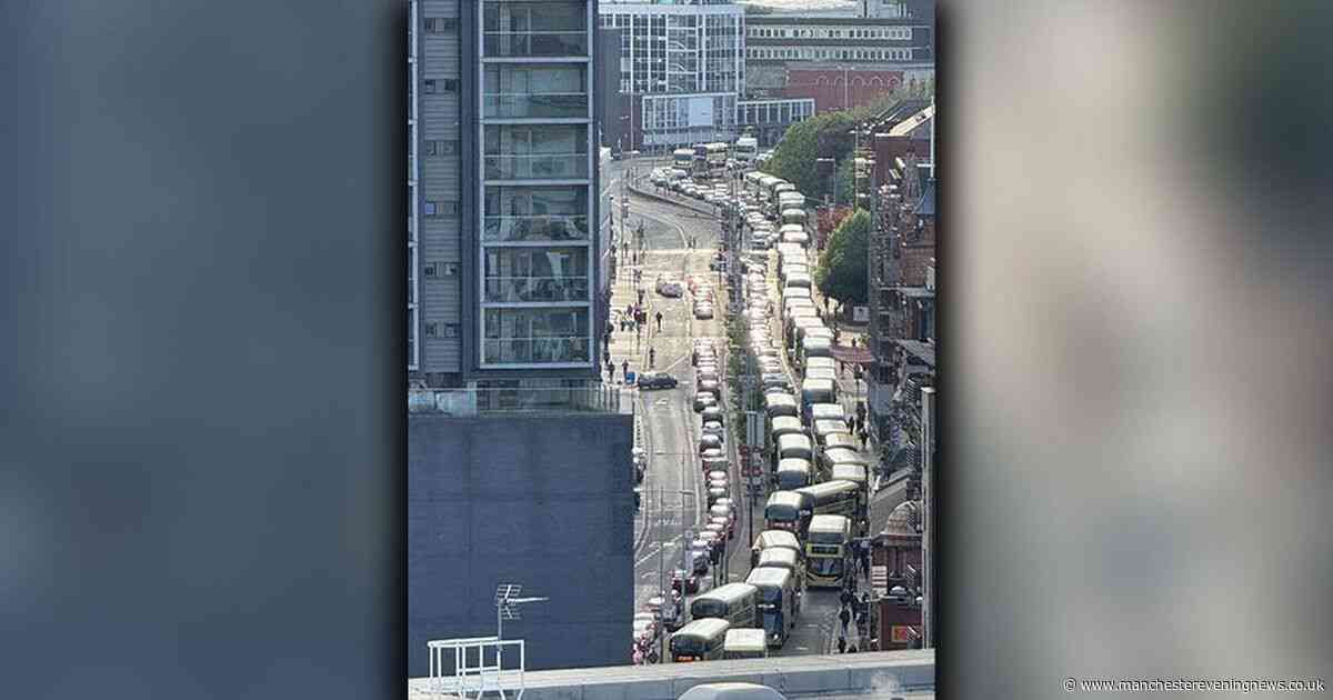 GRIDLOCK! Staggering pic shows 40 BUSES stuck in city centre roadworks