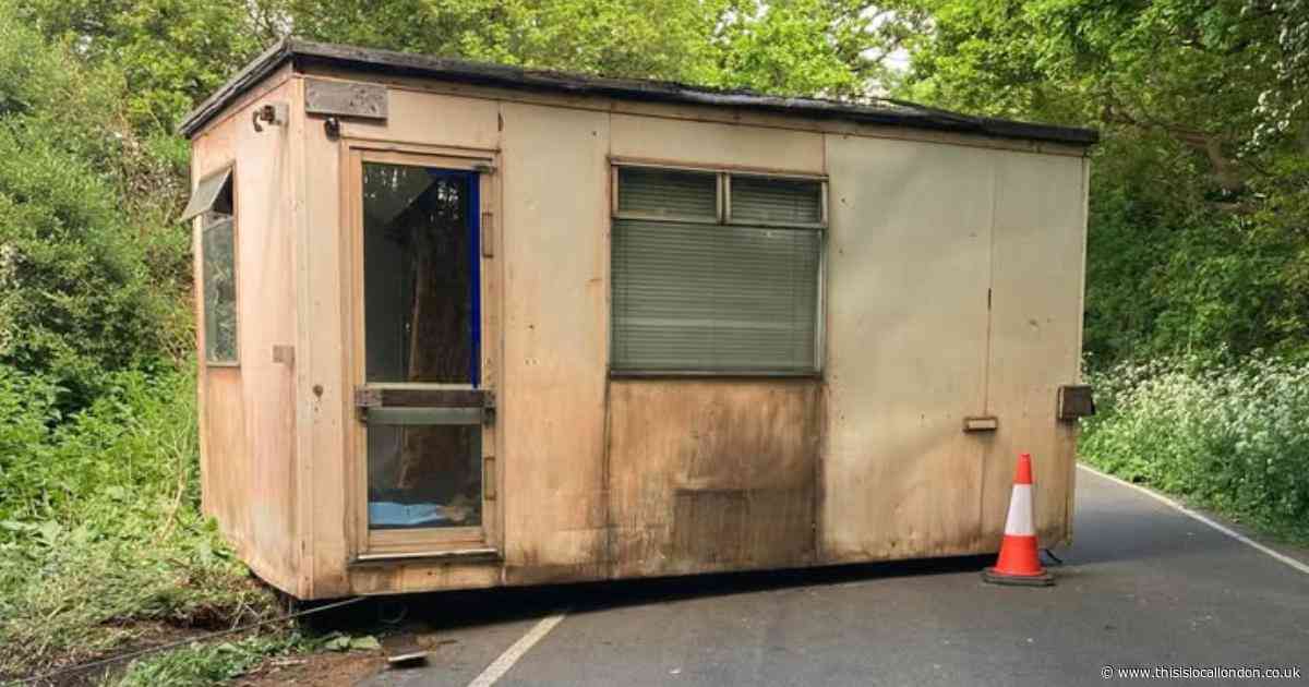 Upminster road blocked for days -  after large shed dumped