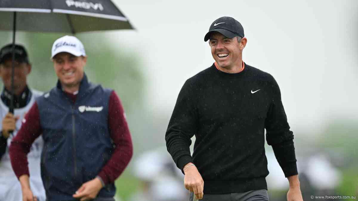 Heavy rain lashes ‘pretty miserable’ PGA tune-up as Rory reignites major golf ball debate