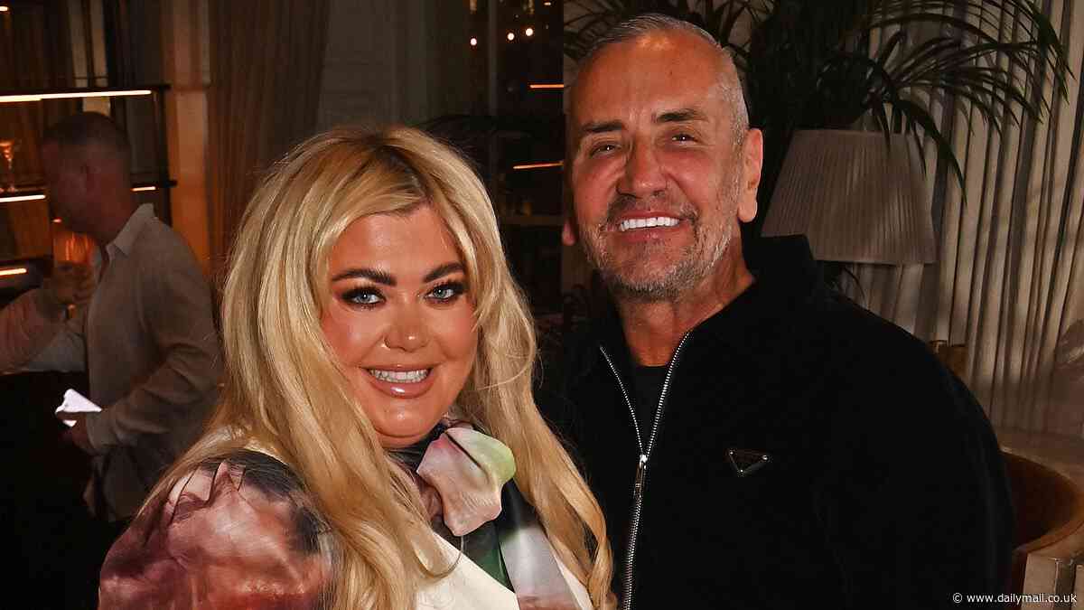 Gemma Collins looks glamorous as she steps out for DJ Fat Tony's star-studded stag do alongside Claire Sweeney and Jade Jagger