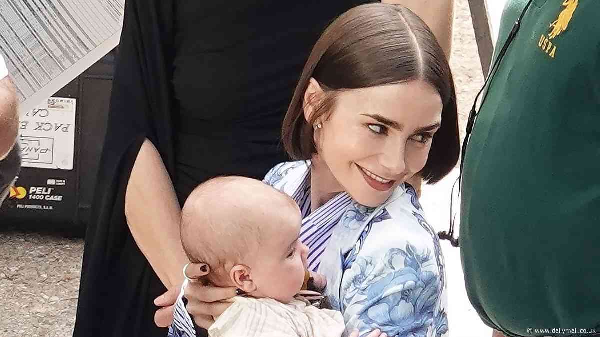 What a gorgeous Lily baby! Emily in Paris star surprises cast members with her new daughter as the four-month-old is centre of attention during filming of hit Netflix series in Rome