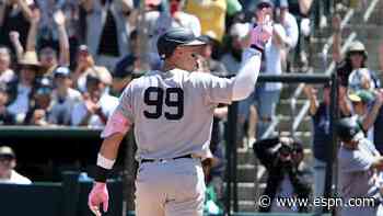 Judge goes deep twice, pushes MLB HR lead to 14