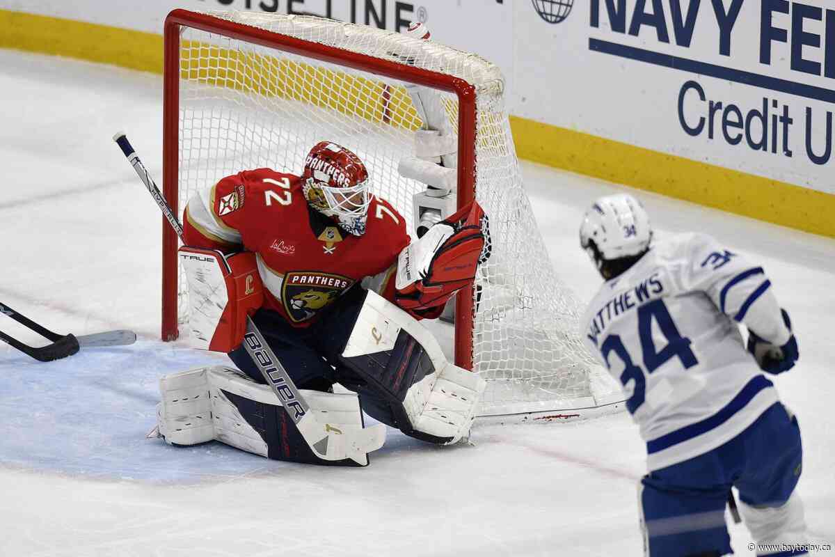 Bobrovsky stops 23 shots, Panthers top Maple Leafs 2-0 in Game 4 to tie series