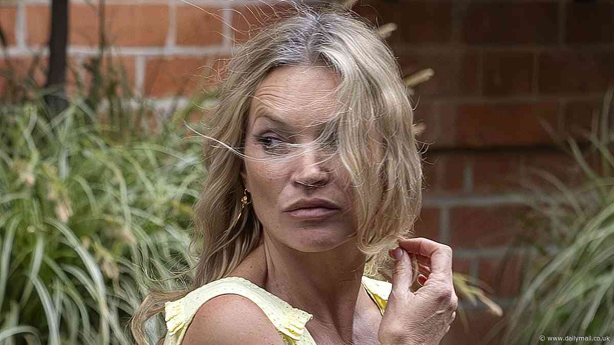 Kate Moss puts on a leggy display in a floaty yellow mini dress as she struts her stuff during fashion photoshoot
