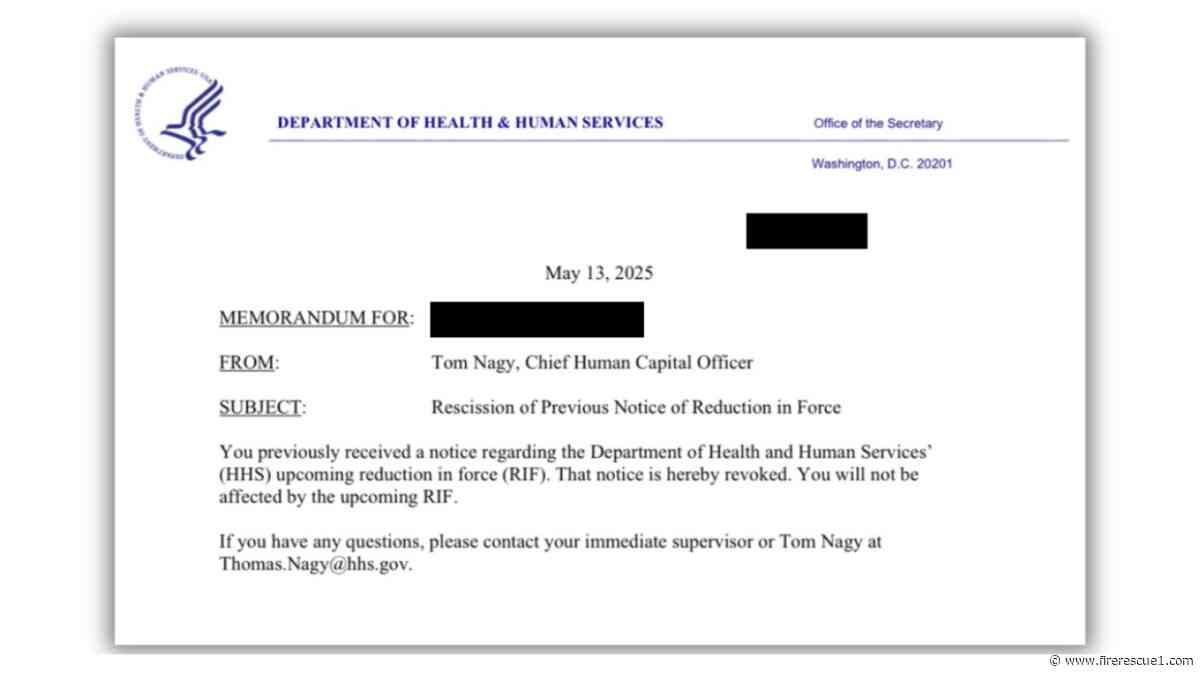 HHS revokes cutbacks to NIOSH programs focused on firefighter health and safety