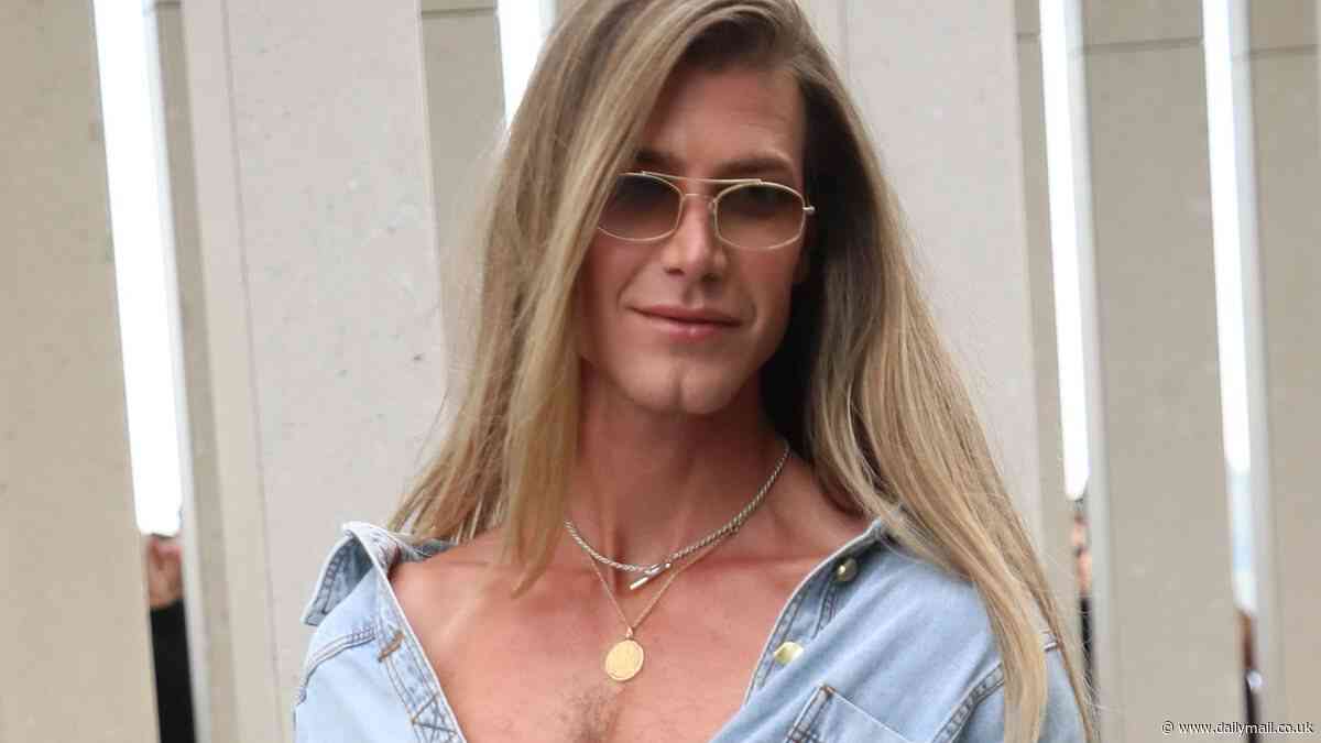 Who wore it better? Christian Wilkins and Lucia Hawley rock up to Australian Fashion Week Day Three in very similar baby blue denim ensembles