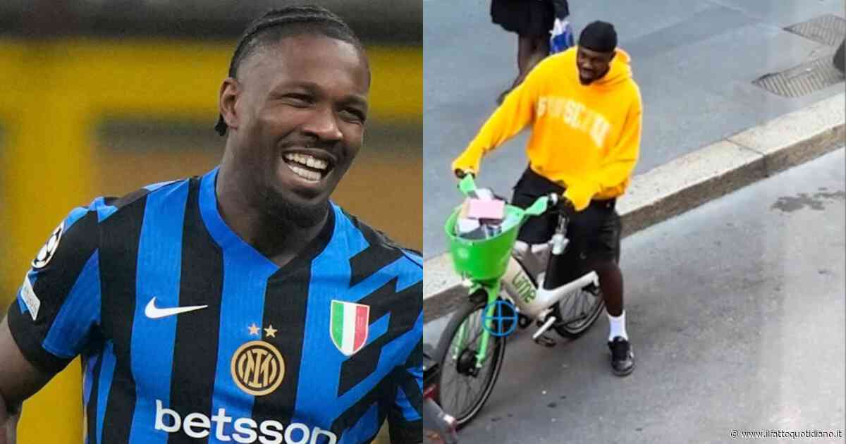 Marcus Thuram fa shopping con la bici a noleggio: il video dell’attaccante dell’Inter per le strade di Milano