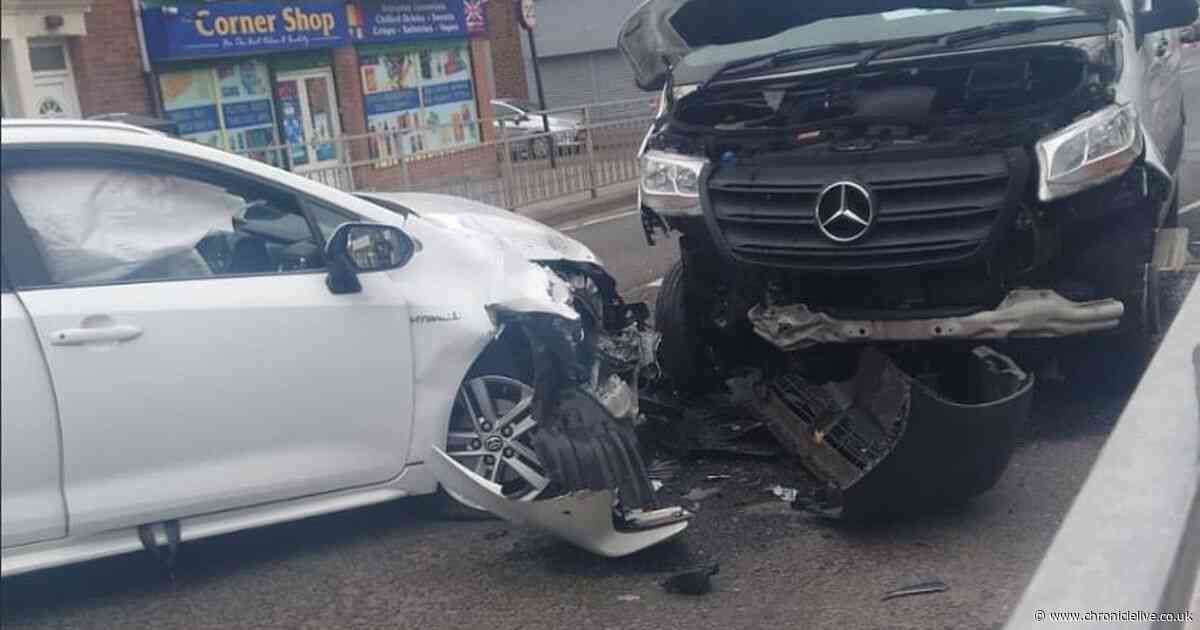 Taxi 'driving on wrong side of road' collides with mini-bus in Walker