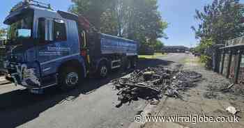 Burnt-out caravan ‘filled with rubbish’ damages road in Birkenhead