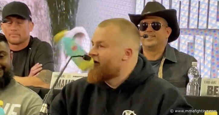 Chase DeMoor hits foe in face with water bottle, setting off chaotic scene at Misfits Boxing 21 presser