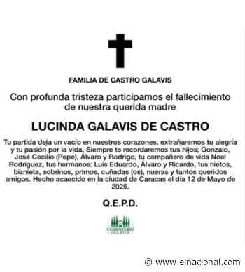 Obituario Lucinda Galavis De Castro