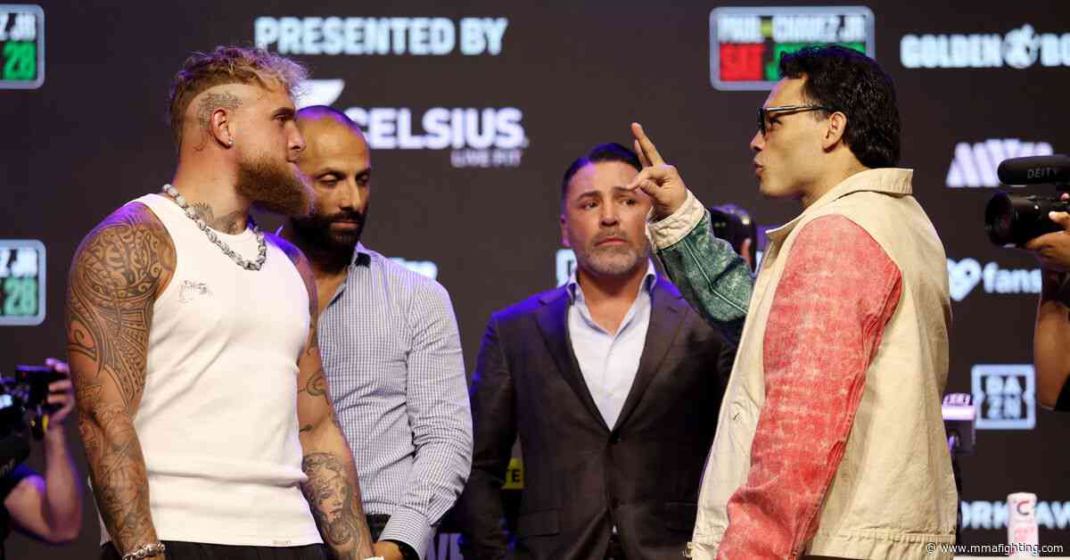 Watch Jake Paul and Julio Cesar Chavez Jr. engage in stoic first faceoff ahead June fight