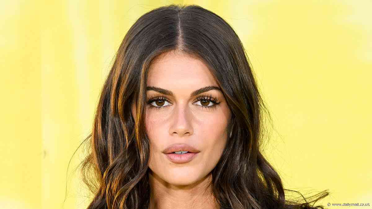 Kaia Gerber puts on a leggy display in thigh-high stockings and hotpants as she leads stars at the premiere of her new TV series Overcompensating