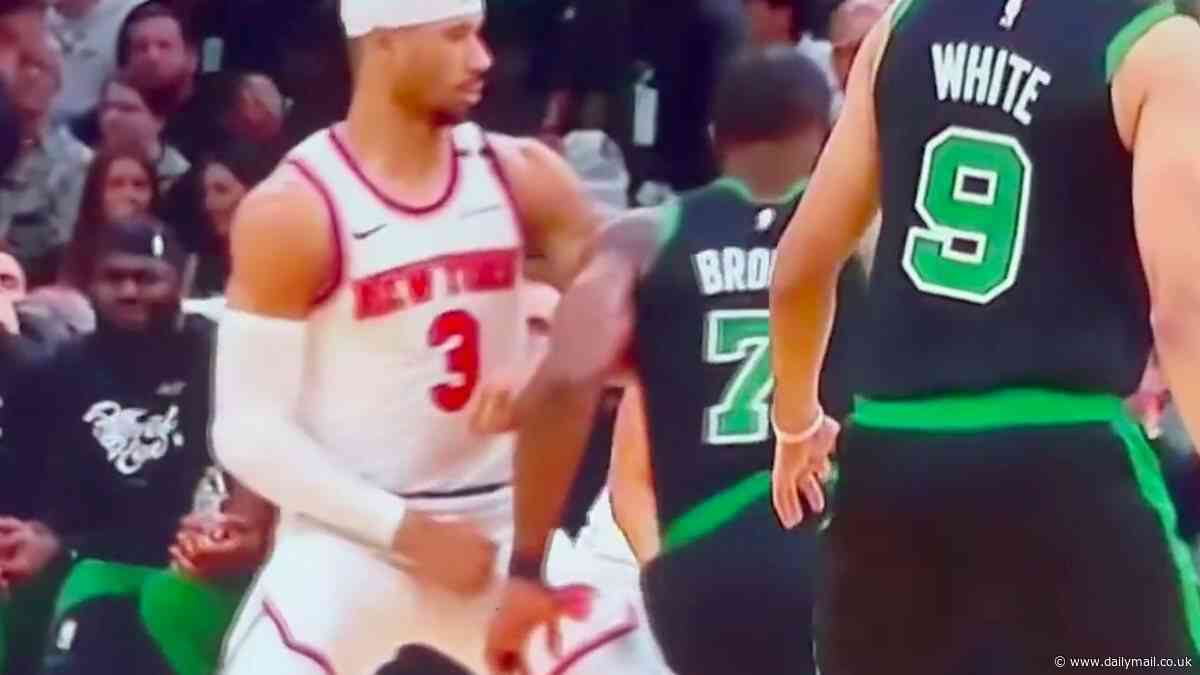 Eagle-eyed NBA fans spot Celtics star Jaylen Brown grabbing Knicks' Josh Hart in very intimate area