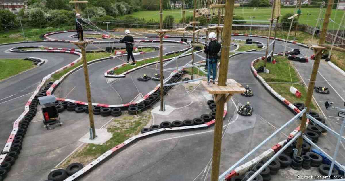 'World first' high ropes course over karting track opens in Hull