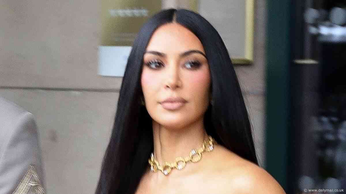 Kim Kardashian puts on a busty display in a bandeau top as she steps out in Paris with pal Katy Perry and mother Kris Jenner after testimony in $10million jewellery heist trial