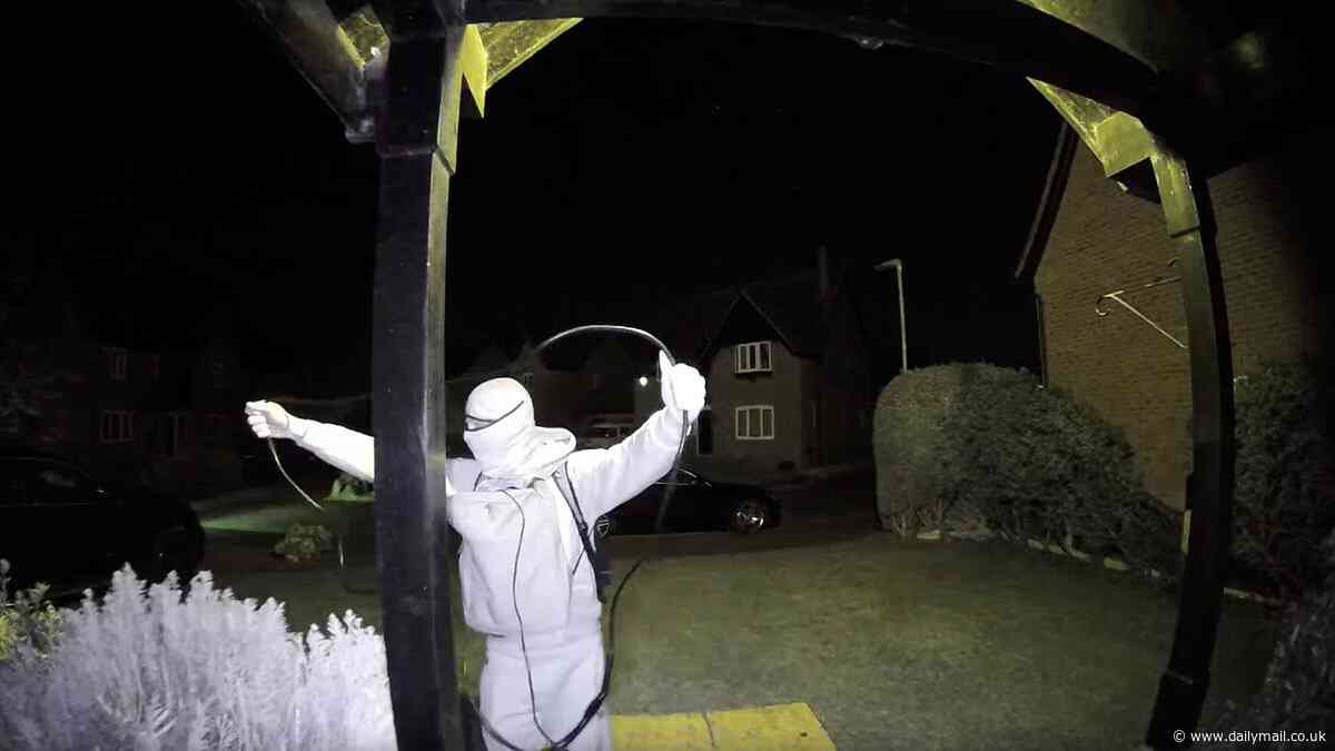 Shocking moment car thieves use hi-tech gadget to steal £44,000 Mercedes from outside owner's home - as keyless raid is caught on doorbell camera