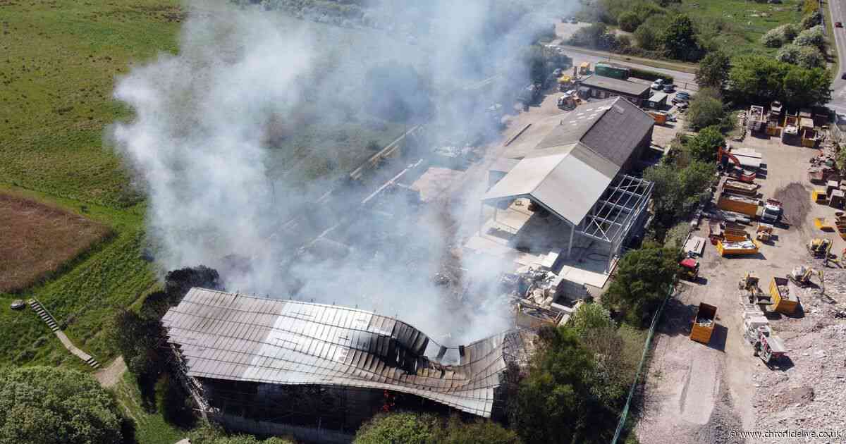 Firefighters remain at scene of Tanfield Lea Industrial Estate blaze as smoke still rises from site