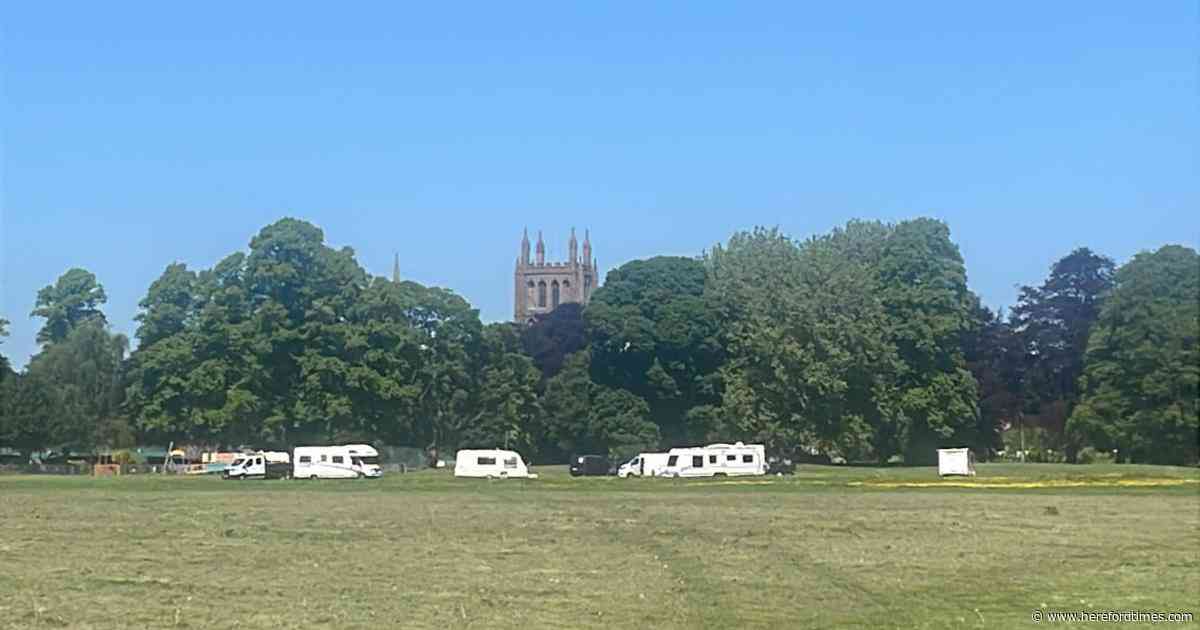 Travellers pitch up at city meadows near children's play area