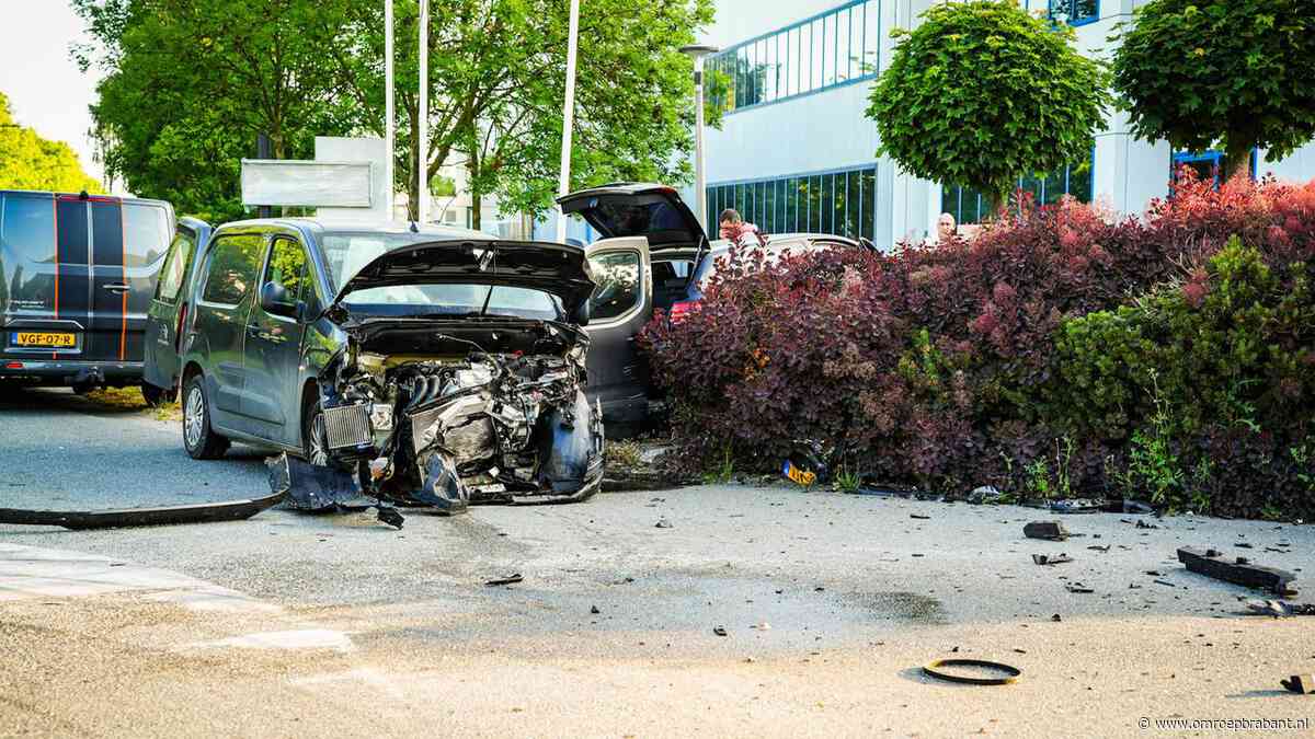 Auto en bestelbusje botsen op kruising, crash eindigt in een tuin