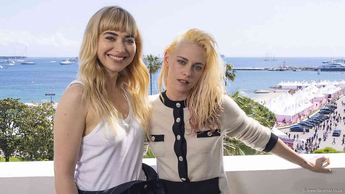 Kristen Stewart looks chic in cream  jumper and matching skirt as she joins elegant Imogen Poots for The Chronology of Water photocall at Cannes Film Festival