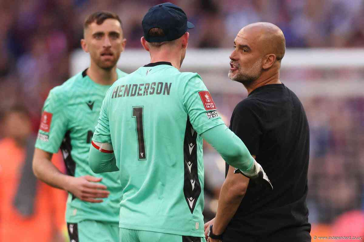 Pep Guardiola confronts Dean Henderson after Man City stunned in FA Cup final
