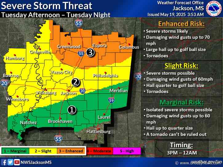 Level-3 Storm Risk for Part of Local Area on Tuesday