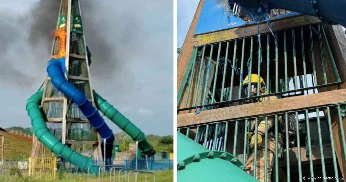 Firefighters rush to tackle blaze at children's play park started by arsonist